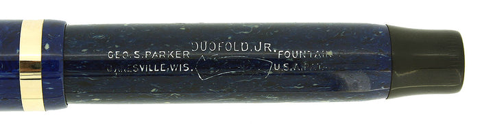 CIRCA 1928 PARKER DUOFOLD JR BLUE ON WHITE LAPIS FOUNTAIN PEN RESTORED OFFERED BY ANTIQUE DIGGER