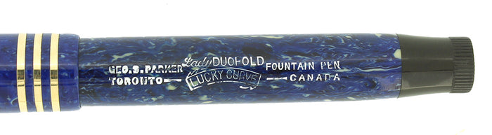 CIRCA 1928 PARKER  LUCKY CURVE DUOFOLD LAPIS WHITE ON BLUE FOUNTAIN PEN NEAR MINT OFFERED BY ANTIQUE DIGGER