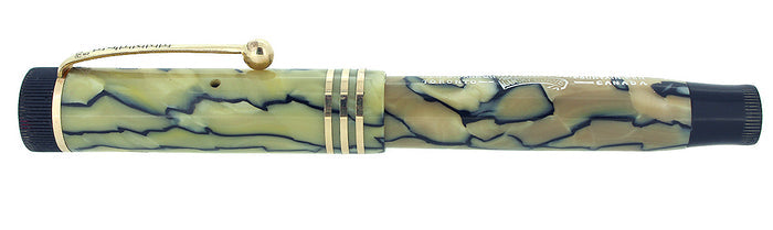 CIRCA 1929 DUOFOLD JR BLACK VEIN AND PEARL FOUNTAIN PEN F to BBB NIB RESTORED OFFERED BY ANTIQUE DIGGER
