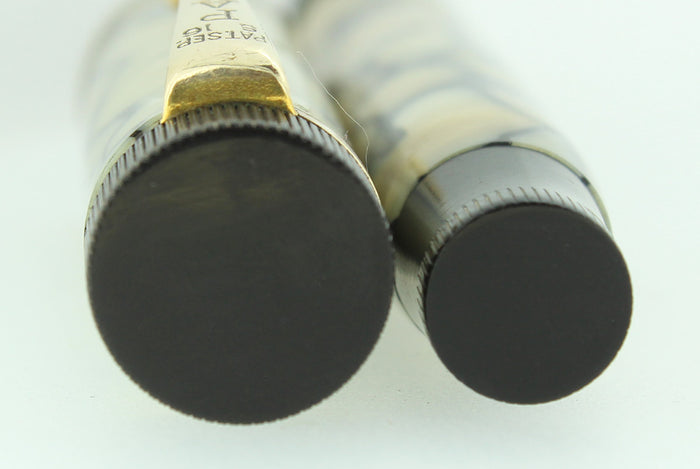CIRCA 1929 DUOFOLD JR BLACK VEIN AND PEARL FOUNTAIN PEN F to BBB NIB RESTORED OFFERED BY ANTIQUE DIGGER