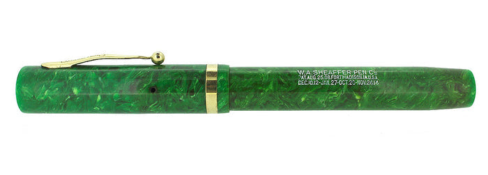 CIRCA 1929 SHEAFFER OVERSIZED FLAT TOP JADE GREEN CELLULOID FOUNTAIN PEN RESTORED OFFERED BY ANTIQUE DIGGER