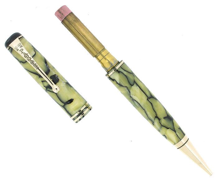 CIRCA 1930 PARKER SENIOR DUOFOLD MODERNE BLACK & PEARL MECHANICAL PENCIL OFFERED BY ANTIQUE DIGGER