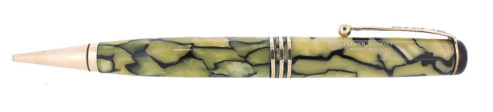CIRCA 1930 PARKER SENIOR DUOFOLD MODERNE BLACK & PEARL MECHANICAL PENCIL OFFERED BY ANTIQUE DIGGER