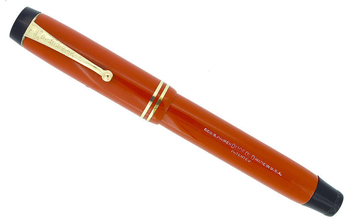 CIRCA 1930 PARKER DUOFOLD SENIOR STREAMLINE RED DUOFOLD FOUNTAIN PEN RESTORED OFFERED BY ANTIQUE DIGGER