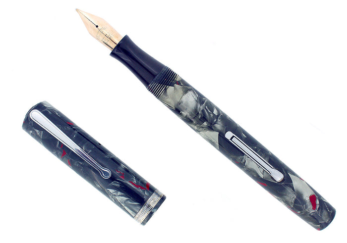 CIRCA 1930S WATERMAN 94 GRAY & RED MARBLED FOUNTAIN PEN F-BB FLEX NIB RESTORED OFFERED BY ANTIQUE DIGGER