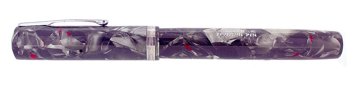 CIRCA 1930S WATERMAN 94 GRAY & RED MARBLED FOUNTAIN PEN F-BB FLEX NIB RESTORED OFFERED BY ANTIQUE DIGGER