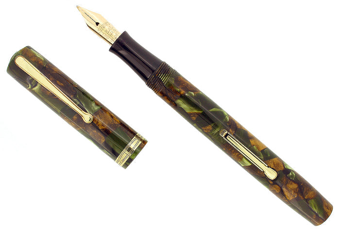 CIRCA 1930S WATERMAN 94 MOSS AGATE FOUNTAIN PEN F-BB FLEX 14K #4 NIB RESTORED OFFERED BY ANTIQUE DIGGER