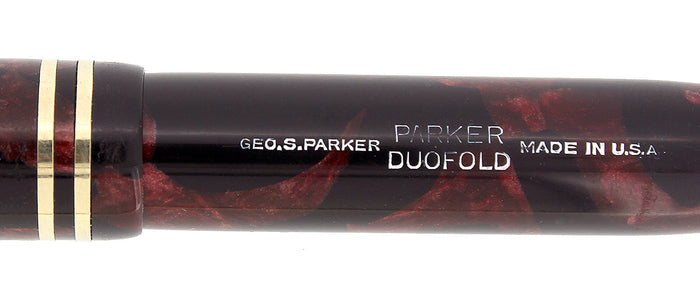 CIRCA 1932 PARKER JUNIOR STREAMLINE DUOFOLD BURGUNDY BLACK FOUNTAIN PEN RESTORED OFFERED BY ANTIQUE DIGGER