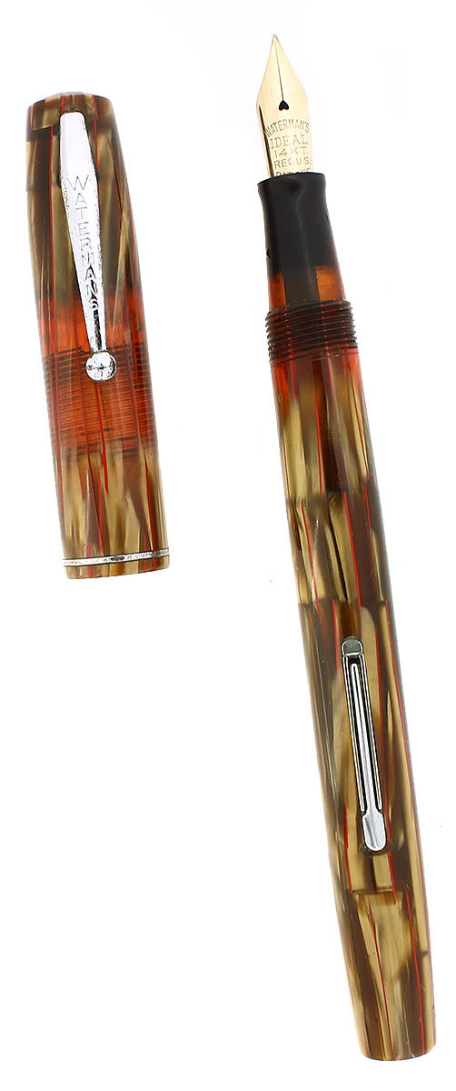 CIRCA 1933 WATERMAN THOROBRED GOLDEN PEARL BRONZE W/RED VEINS FOUNTAIN PEN RESTORED OFFERED BY ANTIQUE DIGGER