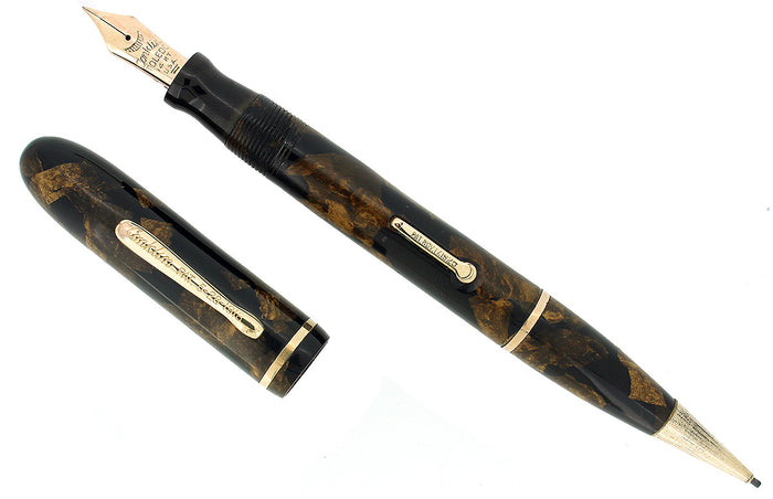 CIRCA 1934 CONKLIN ENSEMBLE BLACK BRONZE FOUNTAIN PEN PENCIL COMBO RESTORED OFFERED BY ANTIQUE DIGGER