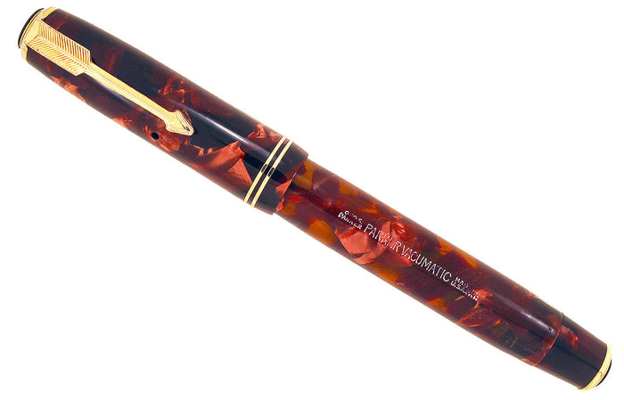 CIRCA 1934 PARKER BURGUNDY MOTTLED DOUBLE JEWEL VACUMATIC JR FOUNTAIN PEN RESTORED OFFERED BY ANTIQUE DIGGER