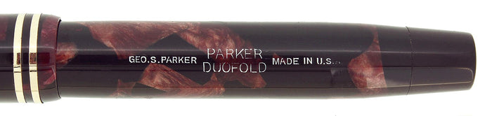 CIRCA 1934 PARKER JR STREAMLINE DUOFOLD BURGUNDY BLACK FOUNTAIN PEN RESTORED OFFERED BY ANTIQUE DIGGER