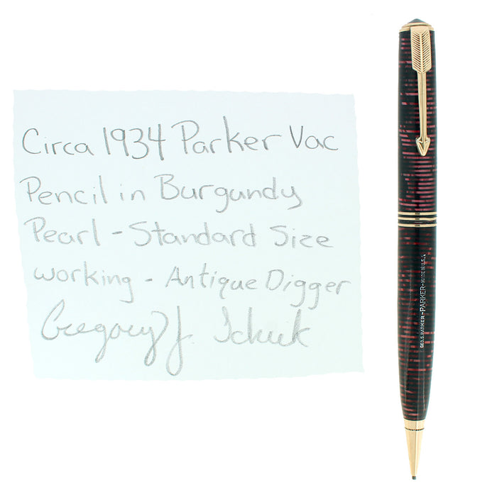 CIRCA 1934 PARKER VACUMATIC BURGUNDY PEARL STANDARD MECHANICAL PENCIL RESTORED OFFERED BY ANTIQUE DIGGER