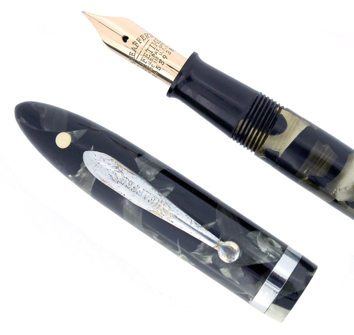 CIRCA 1936 SHEAFFER STANDARD SIZE GRAY MARBLED BALANCE FOUNTAIN PEN RESTORED OFFERED BY ANTIQUE DIGGER