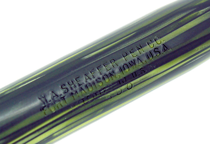 CIRCA 1938 SHEAFFER BALANCE ADMIRAL STRIATED GREEN PEARL FOUNTAIN PEN RESTORED OFFERED BY ANTIQUE DIGGER