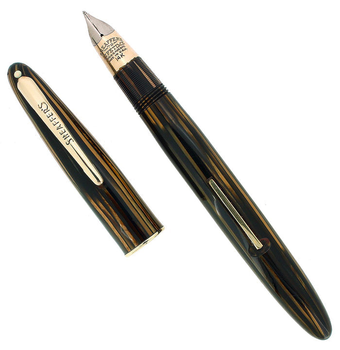 CIRCA 1940S SHEAFFER TRIUMPH GOLDEN BROWN SOVEREIGN II FOUNTAIN PEN RESTORED OFFERED BY ANTIQUE DIGGER