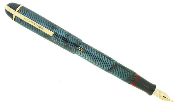 CIRCA 1942 EVERSHARP SKYLINE BLUE MOIRE FOUNTAIN PEN STANDARD SIZE RESTORED OFFERED BY ANTIQUE DIGGER