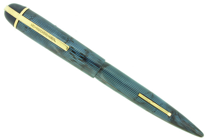 CIRCA 1942 EVERSHARP SKYLINE BLUE MOIRE FOUNTAIN PEN STANDARD SIZE RESTORED OFFERED BY ANTIQUE DIGGER