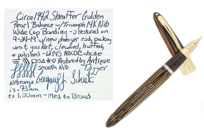 CIRCA 1942 SHEAFFER LIFETIME 1250 GOLDEN PEARL FOUNTAIN PEN 14K TRIUMPH NIB RESTORED OFFERED BY ANTIQUE DIGGER