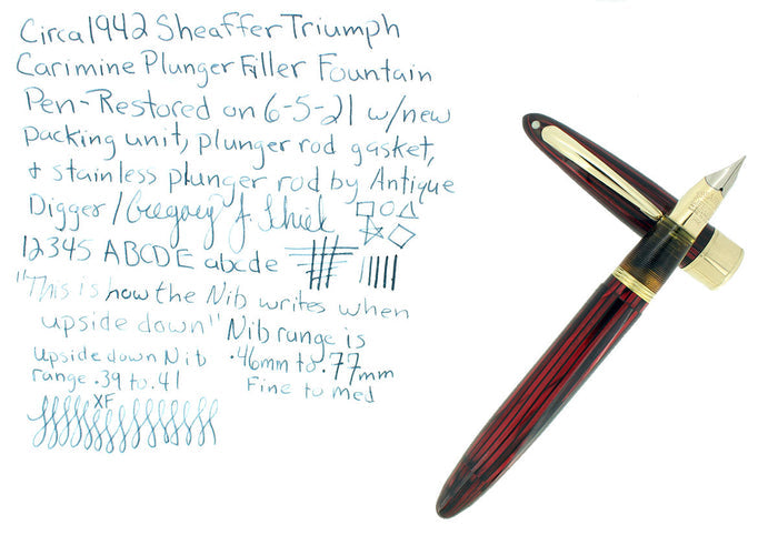 CIRCA 1942 SHEAFFER WHITE DOT CARMINE LIFETIME TRIUMPH NIB FOUNTAIN PEN RESTORED OFFERED BY ANTIQUE DIGGER