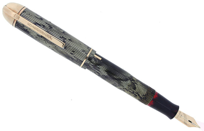 CIRCA 1943 EVERSHARP SKYLINE GRAY MOIRE CELLULOID FOUNTAIN PEN RESTORED OFFERED BY ANTIQUE DIGGER