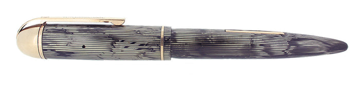 CIRCA 1943 EVERSHARP SKYLINE GRAY MOIRE CELLULOID FOUNTAIN PEN RESTORED OFFERED BY ANTIQUE DIGGER