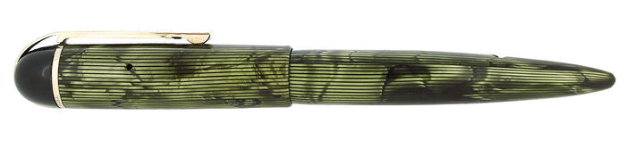 CIRCA 1943 EVERSHARP SKYLINE GREEN MOIRE CELLULOID FOUNTAIN PEN RESTORED OFFERED BY ANTIQUE DIGGER