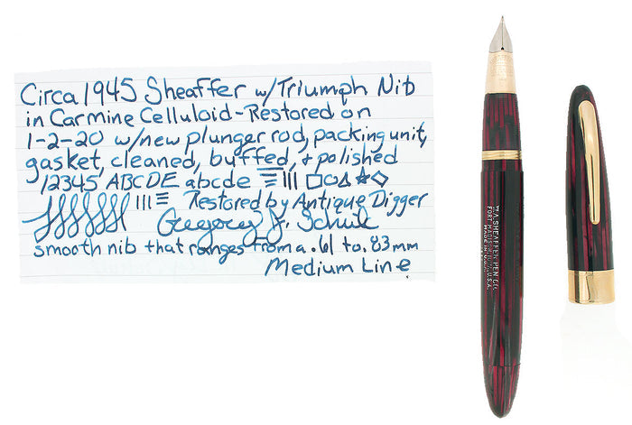 CIRCA 1945 SHEAFFER TRIUMPH CARMINE LIFETIME BALANCE FOUNTAIN PEN RESTORED OFFERED BY ANTIQUE DIGGER