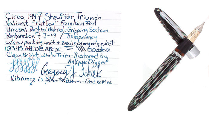 CIRCA 1947 SHEAFFER TRIUMPH VALIANT GRAY PEARL FOUNTAIN PEN PLUNGER FILL RESTORED OFFERED BY ANTIQUE DIGGER