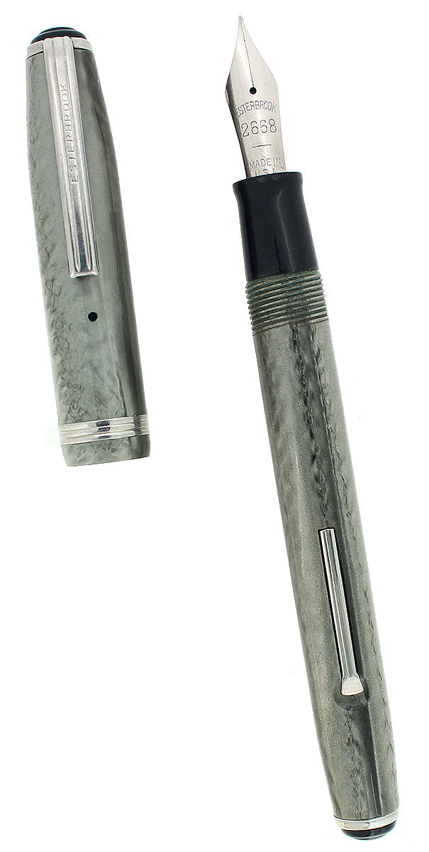 CIRCA 1948 ESTERBROOK SJ MODEL GREY PEARL FOUNTAIN PEN RESTORED OFFERED BY ANTIQUE DIGGER