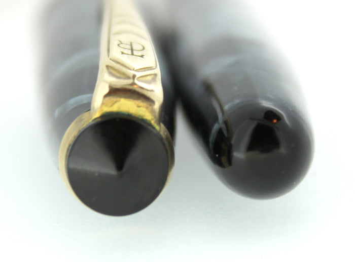 CIRCA 1955 ONOTO DE LA RUE BLUE MARBLED FOUNTAIN PEN ORIG BOX M-BBB FLEX NIB RESTORED OFFERED BY ANTIQUE DIGGER