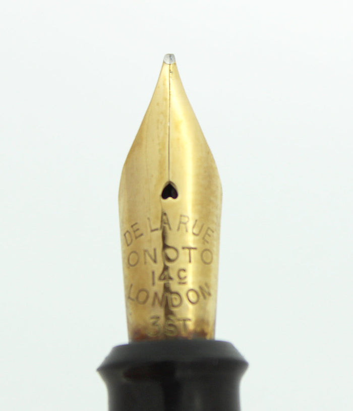 CIRCA 1955 ONOTO DE LA RUE BLUE MARBLED FOUNTAIN PEN ORIG BOX M-BBB FLEX NIB RESTORED OFFERED BY ANTIQUE DIGGER