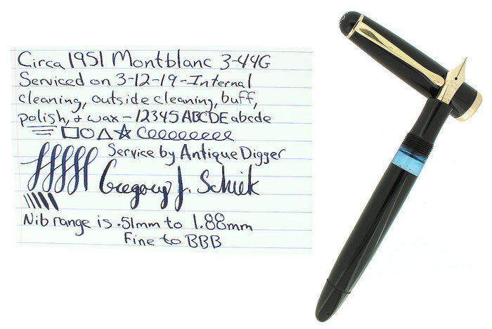CIRCA 1951 MONTBLANC 3-44G FOUNTAIN PEN 14C FLEXIBLE NIB F-BBB RESTORED OFFERED BY ANTIQUE DIGGER