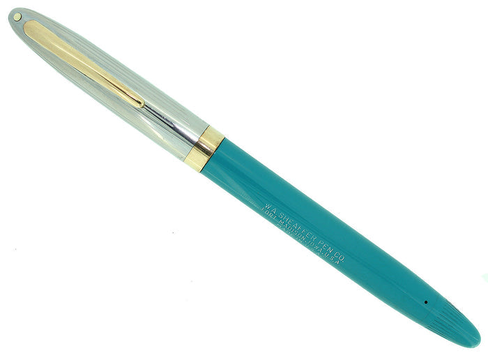 CIRCA 1953 SHEAFFER PEACOCK BLUE SENTINEL SNORKEL FOUNTAIN PEN RESTORED OFFERED BY ANTIQUE DIGGER