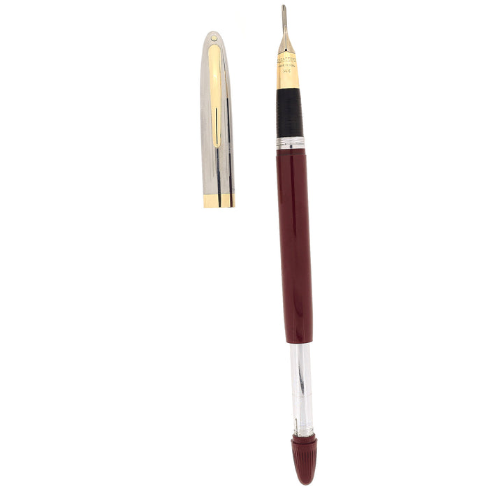 CIRCA 1953 SHEAFFER SENTINEL SNORKEL BURGUNDY 14K MEDIUM NIB FOUNTAIN PEN RESTORED OFFERED BY ANTIQUE DIGGER