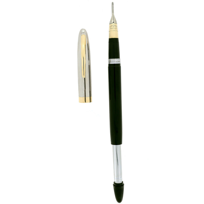 CIRCA 1953 SHEAFFER SENTINEL SNORKEL JET BLACK 14K MEDIUM NIB FOUNTAIN PEN RESTORED OFFERED BY ANTIQUE DIGGER