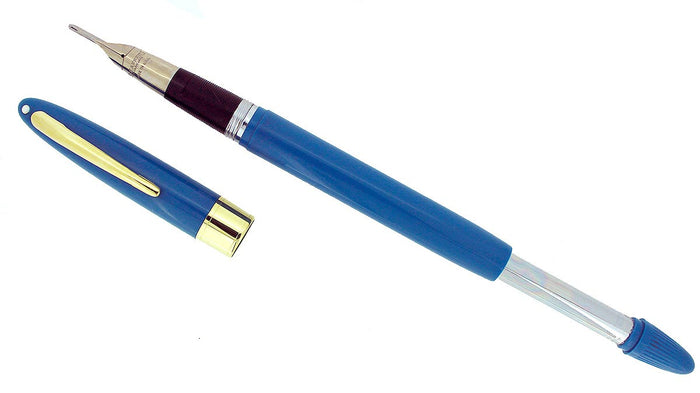 CIRCA 1955 SHEAFFER SNORKEL STATESMAN FOUNTAIN PEN IN PASTEL BLUE AND X4 EXTRA FINE NIB RESTORED OFFERED BY ANTIQUE DIGGER