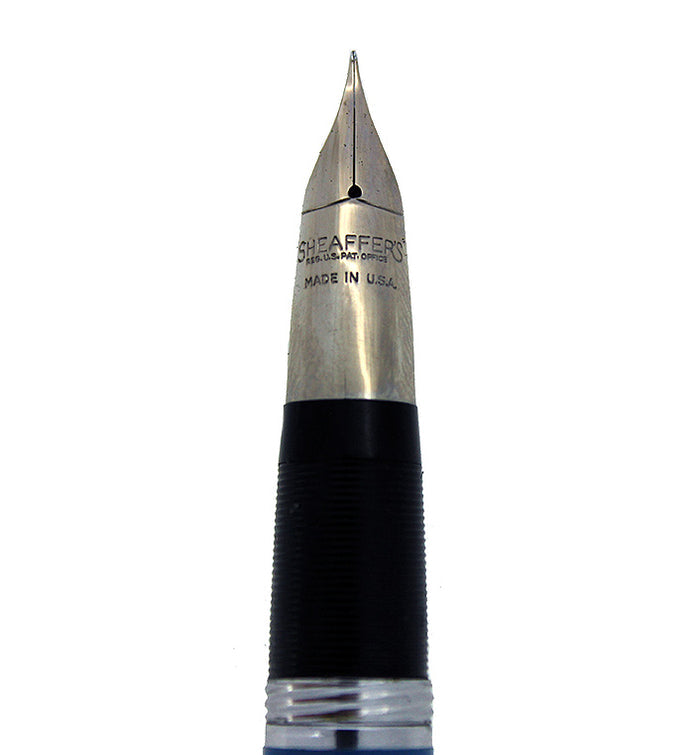 CIRCA 1955 SHEAFFER SNORKEL STATESMAN FOUNTAIN PEN IN PASTEL BLUE AND X4 EXTRA FINE NIB RESTORED OFFERED BY ANTIQUE DIGGER