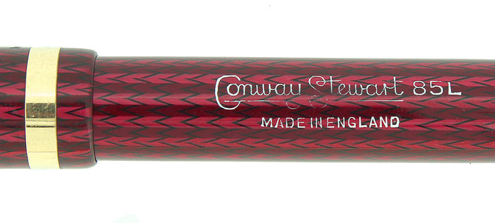CIRCA 1956 CONWAY STEWART RED HERRINGBONE CELLULOID M - BBB FLEX NIB FOUNTAIN PEN RESTORED OFFERED BY ANTIQUE DIGGER