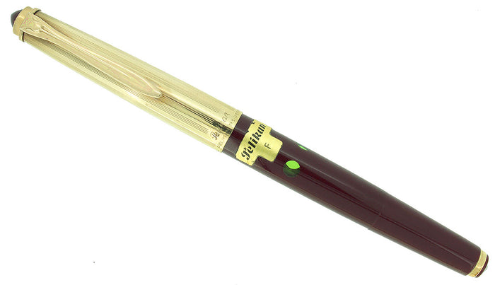 CIRCA 1958 PELIKAN P1 ROLLED GOLD CAP BURGUNDY BARREL FOUNTAIN PEN NOS STICKERED OFFERED BY ANTIQUE DIGGER