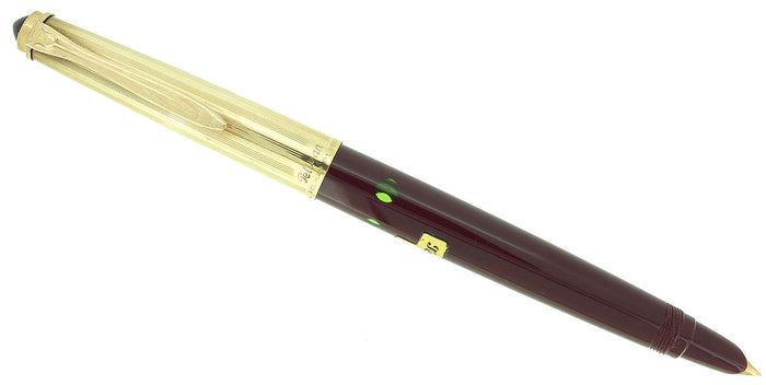 CIRCA 1958 PELIKAN P1 ROLLED GOLD CAP BURGUNDY BARREL FOUNTAIN PEN NOS STICKERED OFFERED BY ANTIQUE DIGGER