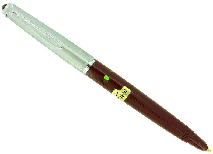CIRCA 1958 PELIKAN P1 STAINLESS CAP BURGUNDY BARREL FOUNTAIN PEN NOS STICKERED OFFERED BY ANTIQUE DIGGER
