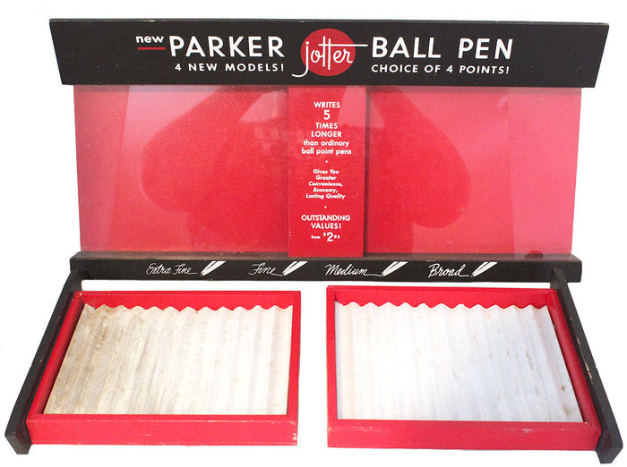 CIRCA 1960s PARKER JOTTER COUNTERTOP ADVERTISING DISPLAY CASE GLASS FRONT OFFERED BY ANTIQUE DIGGER