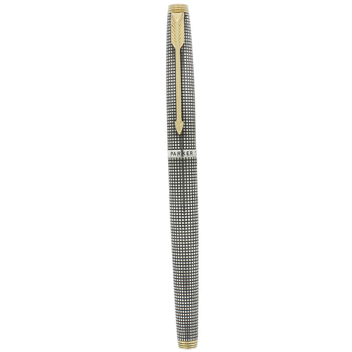 CIRCA 1970 PARKER 75 STERLING SILVER CISELE 14K FINE NIB FOUNTAIN PEN OFFERED BY ANTIQUE DIGGER