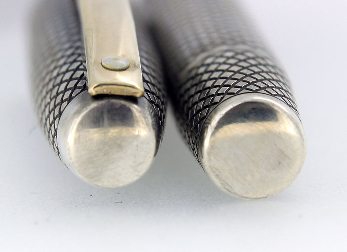 CIRCA 1970 SHEAFFER STERLING SILVER IMPERIAL TOUCHDOWN FOUNTAIN PEN DIAMOND DESIGN RESTORED OFFERED BY ANTIQUE DIGGER