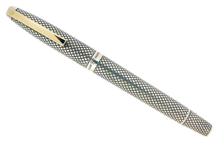 CIRCA 1970 SHEAFFER STERLING SILVER IMPERIAL TOUCHDOWN FOUNTAIN PEN DIAMOND GRID DESIGN RESTORED OFFERED BY ANTIQUE DIGGER