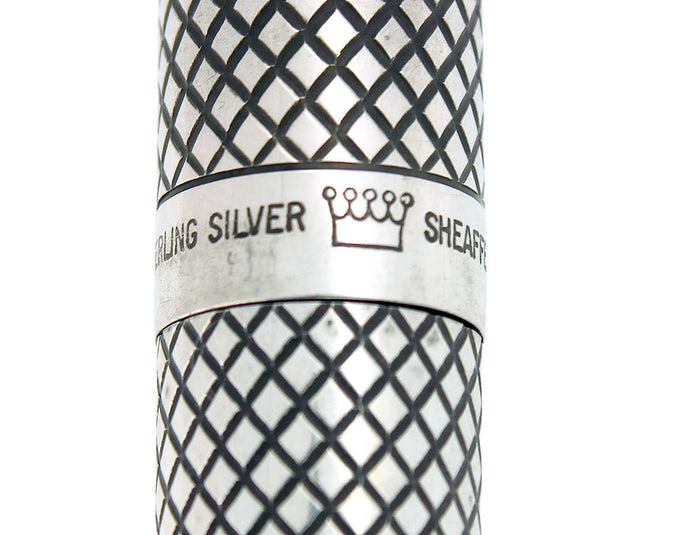 CIRCA 1970 SHEAFFER STERLING SILVER IMPERIAL TOUCHDOWN FOUNTAIN PEN DIAMOND GRID DESIGN RESTORED OFFERED BY ANTIQUE DIGGER