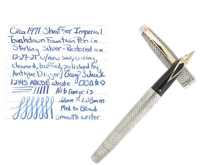 CIRCA 1971 SHEAFFER STERLING SILVER IMPERIAL TOUCHDOWN FOUNTAIN PEN RESTORED OFFERED BY ANTIQUE DIGGER