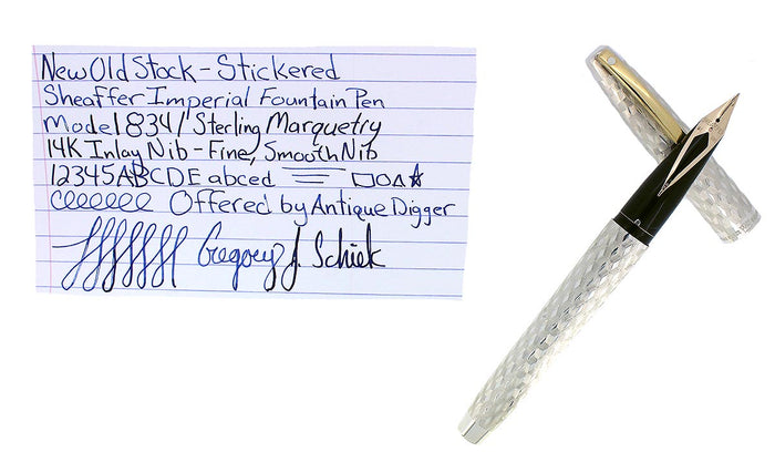 C1972 SHEAFFER STERLING SILVER IMPERIAL MARQUETRY DESIGN MODEL 834 FOUNTAIN PEN OFFERED BY ANTIQUE DIGGER