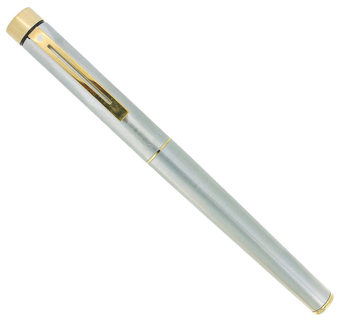 CIRCA 1976 SHEAFFER TARGA BRUSHED STAINLESS GOLD TRIM 14K MEDIUM NIB FOUNTAIN PEN NEVER INKED OFFERED BY ANTIQUE DIGGER